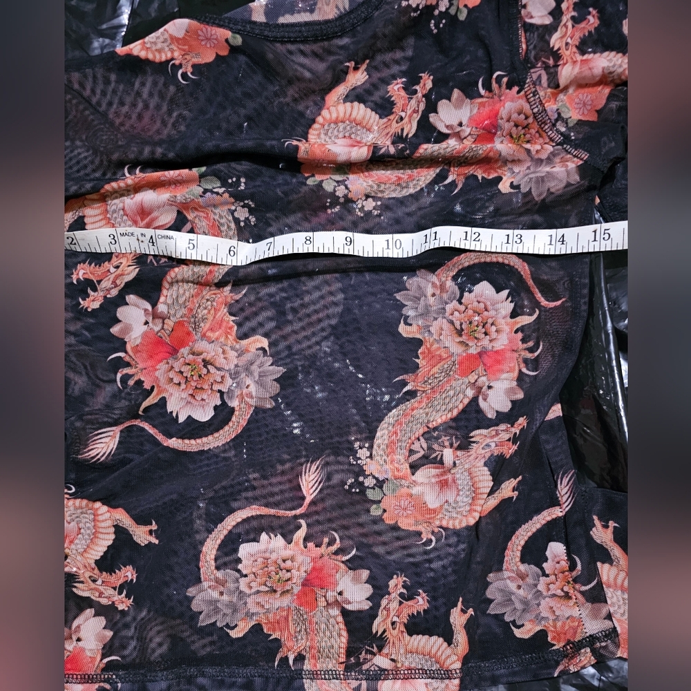 Sheer Black and Orange Dragon Print Top - Picture 6 of 6